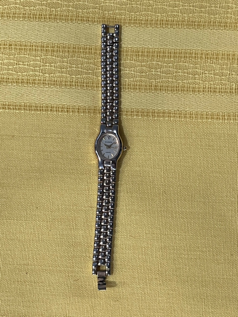 Vintage Elgin Diamond Accents Silver Tone Dress Watch EL320- Untested